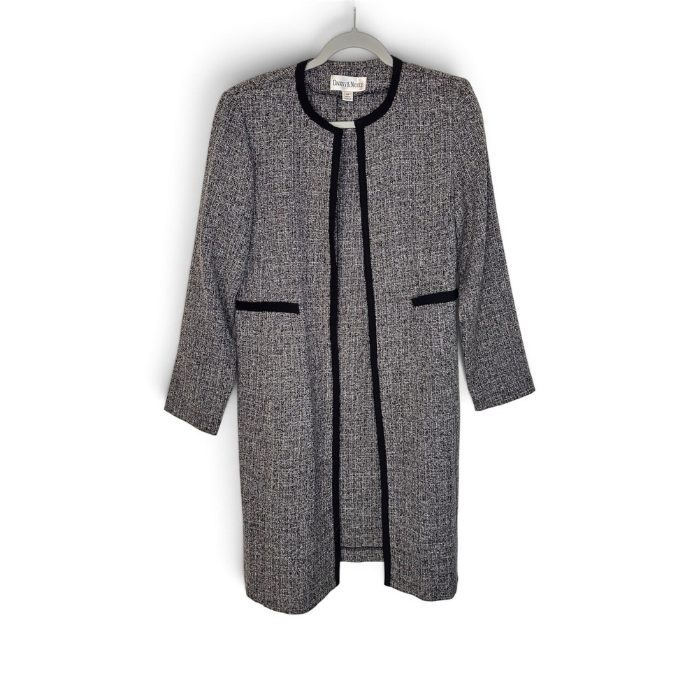 Danny & Nicole Womens 6P Black White Textured Knit Longline Jacket Petite